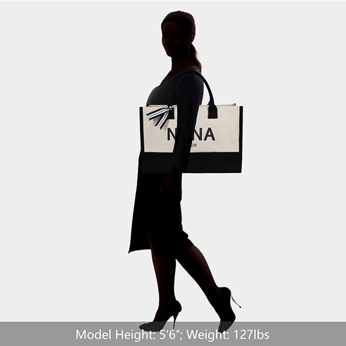 TOPDesign Personalized Initial Canvas Beach Bag, Monogrammed Gift Tote Bag for Women