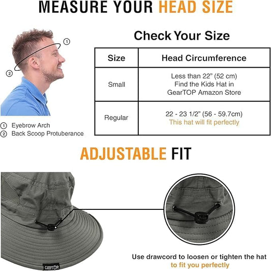 GearTOP Safari Hat for Men Sun Hats for Women UV Protection UPF 50+ Fishing, Gardening, Hiking Hat (22-23 1/2")