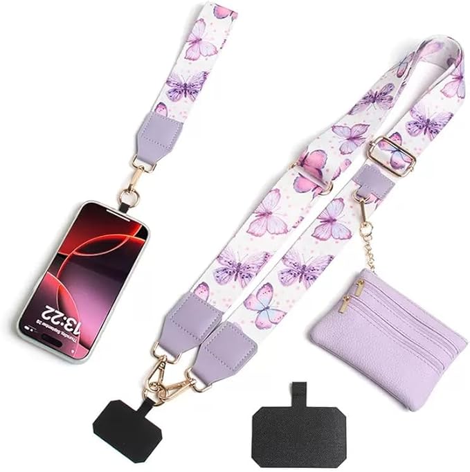 Crossbody Body Phone Holder for Women, New Phone Strap with Zippered Pouch, Adjustable Crossbody Strap (Lavender)