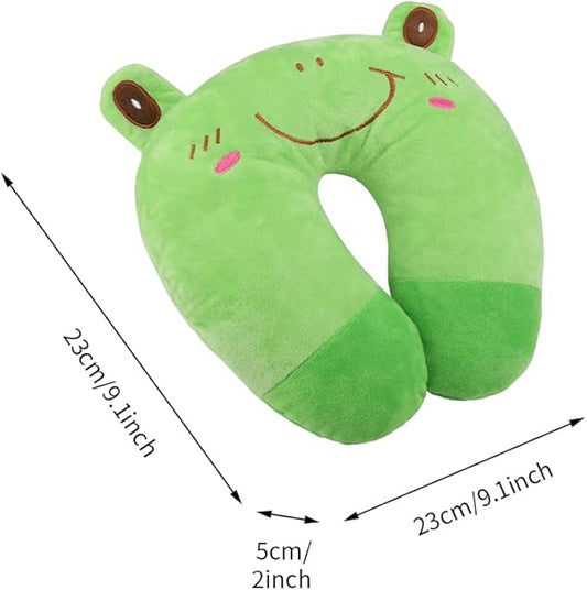 EKDJKK Travel Pillow for Kids, Cute Animal Neck Pillow Support U Shaped Cushion Plush Soft Rest Reading Pillow Sleeping Pillow for Airplane Train Car (Frog)