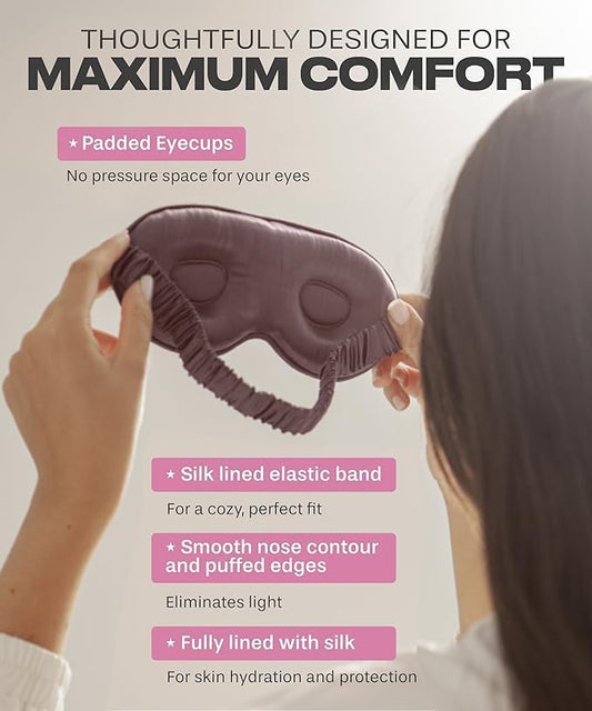 SUNDAYSILKS⢠3D Contoured Silk Sleep Mask | Padded Silk Eye Mask with Eye Cups for Lash Extensions | Blackout, Organic for Women & Men, Perfect for Travel, Slip-Free Deep Sleeping, Antifaz para Dormir