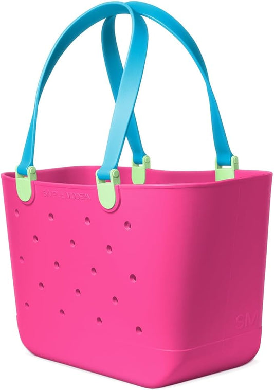 Simple Modern Large Beach Bag | Waterproof Getaway Rubber Tote with Zipper Pocket for Travel, Pool, Boat, Groceries, Sports | 80s Mix