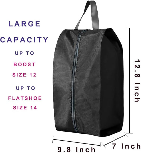 Travel Shoe Bags, Set of 12, Large Oxford Fabric Storage Bags with Zipper and Handle, Water-Resistant Pouches (Black)