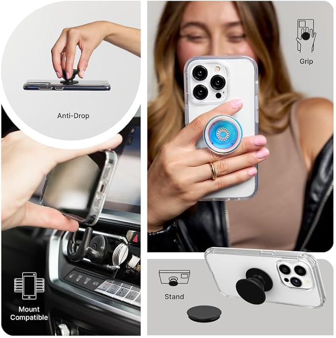 PopSockets Phone Grip with Expanding Kickstand, Adhesive Grip - White on Black
