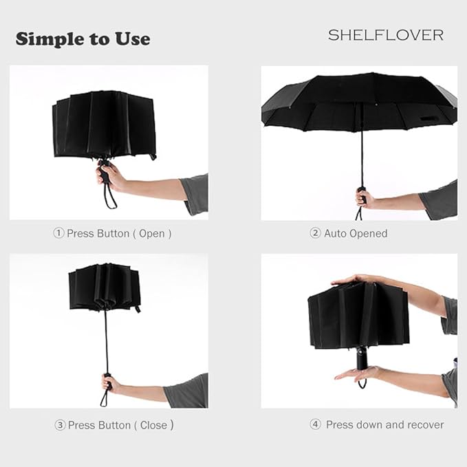 Folding Umbrella, Strong Compact Umbrella 10 RIBS