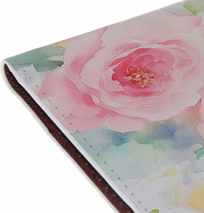 Pink Flowers Passport Holder for Travel Watercolor Leaves PU Leather Passport Cover Wallet Cute Passport Card Holder for Women and Men