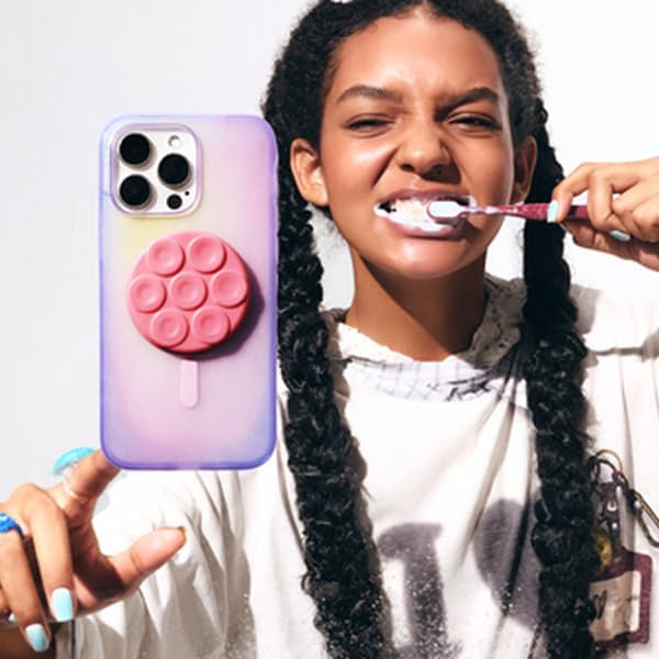 PopSockets Suck-Up™ Suction Grip & Stand, 3-in-1 MagSafe Phone Mount for iPhone, Strong Hold on Mirrors & Glass, Swappable Top, Portable & Reusable - Putty