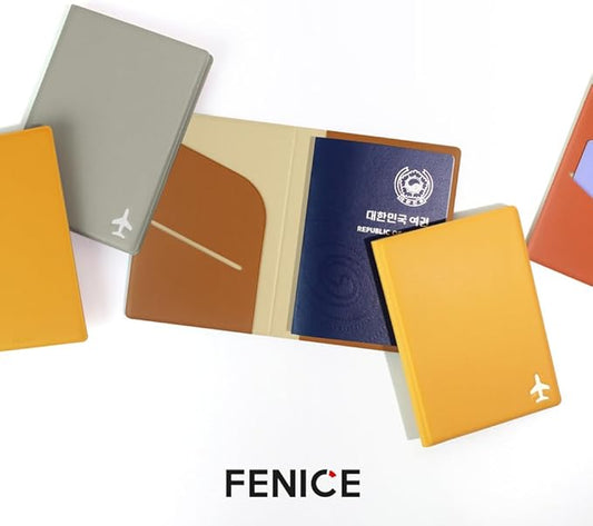 Fenice Plane Simple Passport Cover Holder Wallet Case for Travel Essential RFID Blocking Vegan Leather Waterproof (BLACK)