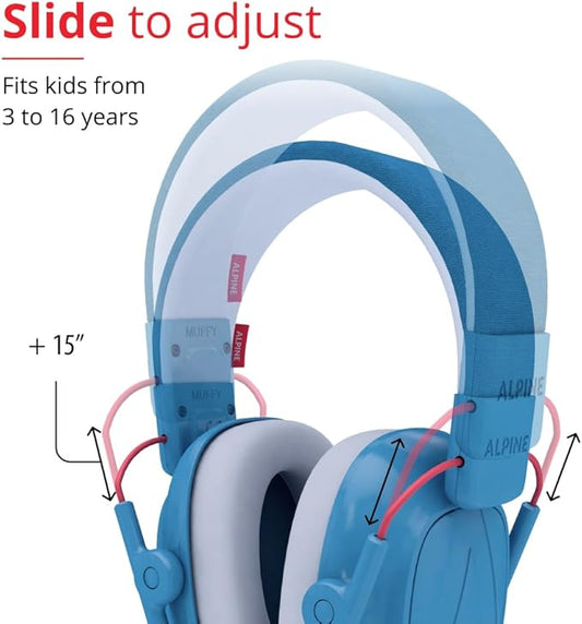 Alpine Muffy Kids - Hearing Protection - CE & ANSI Certified - Adjustable for Ages 3-16 years - Noise Cancelling Headphones - 22dB Sound Reduction Ideal for Protection and Concentration Aid - Blue