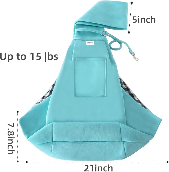 FDJASGY Small Pet Sling Carrier-Hands Free Reversible Pet Papoose Bag Tote Bag with a Pocket Safety Belt Dog Cat for Outdoor Travel Paleturquoise