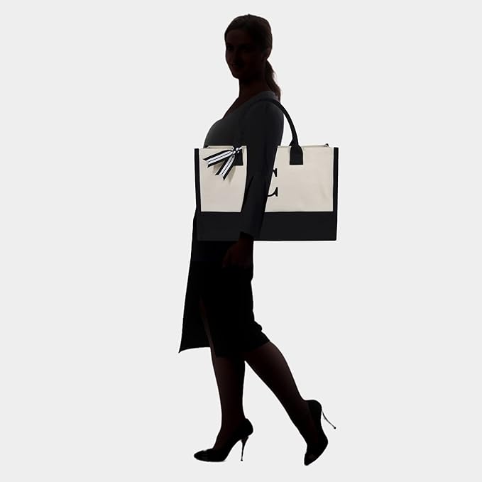 TOPDesign Personalized Initial Canvas Beach Bag, Monogrammed Gift Tote Bag for Women