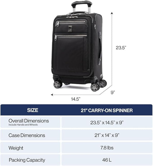 Travelpro Platinum Elite Softside Expandable Carry on Luggage, 8 Wheel Spinner Suitcase, USB Port, Suiter, Men and Women, Navy Camouflage, Carry On 21-Inch
