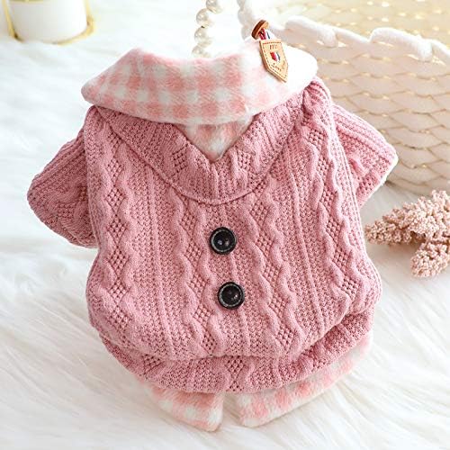 Dog Princess Sweater for Small Dogs Thick Shirt Plaid Clothes Costume Pet Girl Cute Coat Outfits Fall Costumes Winter Dog Sweaters (M,Pink)