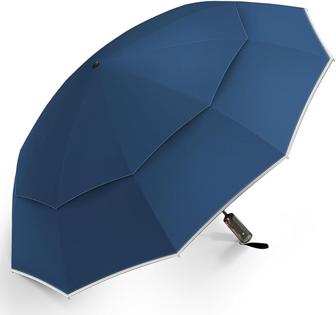 Urvoix Compact Golf Umbrellas Windproof, Travel Umbrella for Rain, 10 Ribs Aluminum Alloy & Fiberglass w/Reflective Stripe, Double Canopy Automatic Anti-bounce Close