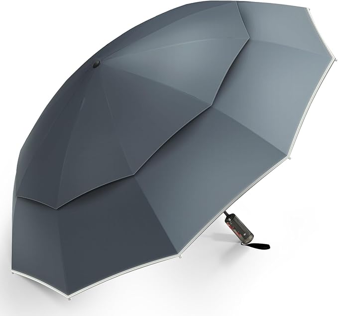 Urvoix Compact Golf Umbrellas Windproof, Travel Umbrella for Rain, 10 Ribs Aluminum Alloy & Fiberglass w/Reflective Stripe, Double Canopy Automatic Anti-bounce Close