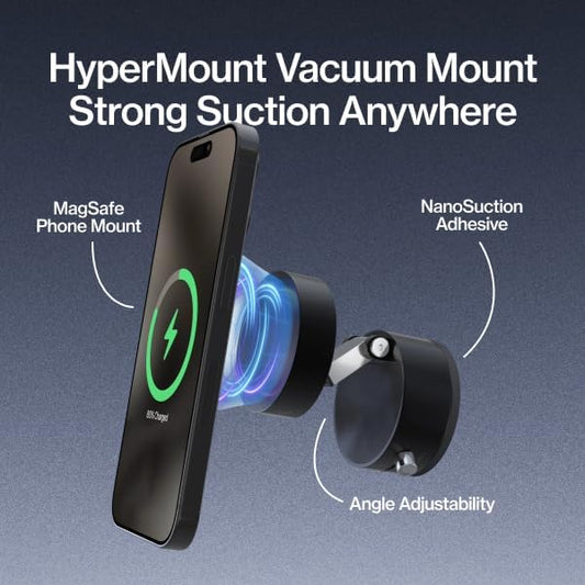 STATIK HyperMount® 2 Vacuum Phone Mount - Magnetic Phone Holder, Vacuum Seal Car Phone Mount, Use on Any Surface, Compatible with Apple MagSafe and Magnetic Rings Included for Android Devices - 3 Pack