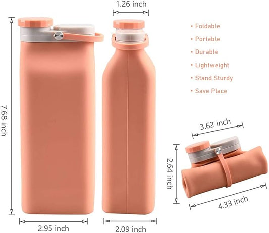 E-Senior Collapsible Water Bottle BPA Free - 20 oz Foldable Water Bottle for Travel Sports Bottles with Triple Leak Proof Lightweight (Orange)