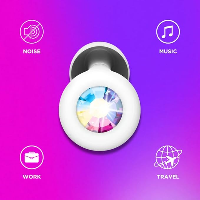 JING Eargems High Fidelity Concert Ear Plugs – Stylish Reusable Ear Protection for Concerts, Festivals, Travel & Sleeping – Crystal Rhinestone Noise Reduction Earplugs | White