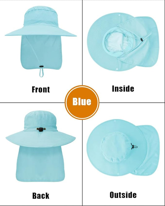 Outdoor Sun Hats with Stowable Neck Flap for Men Women UPF 50+ Mesh Summer Bucket Hat Wide Brim for Fishing Safari Hiking