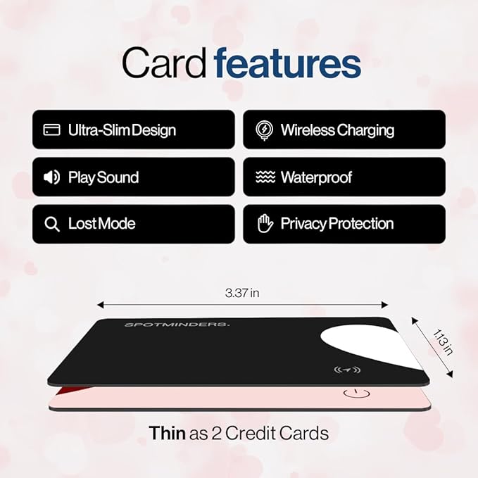 Wallet Tracker Card - Apple MFI Certified & Works with Apple Find My Tracking Card for Wallet Tag Rechargeable IP68 Waterproof 0.07in Slim Item Finder (Valentines Edition (Pack of 2))