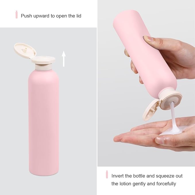 ASEVAT 8.8 oz Plastic Travel Refillable Shampoo Bottles, Empty Squeeze Bottles with Flip Cap, Travel Containers for Shampoo and Conditioner (4 Pcs)