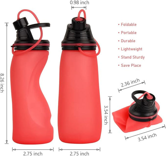 E-Senior Collapsible Water Bottle BPA Free - Foldable Water Bottle for Travel Sports Bottles with Triple Leak Proof Lightweight 17oz (Upgraded Fire Red)