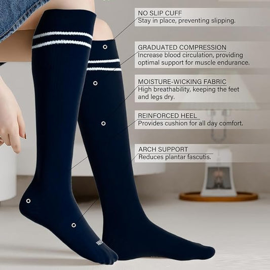 LEVSOX Viscose Made from Bamboo Compression Socks for Pregnant Women 20-30 mmHg Knee High Cute Mens Supports Socks for Travel