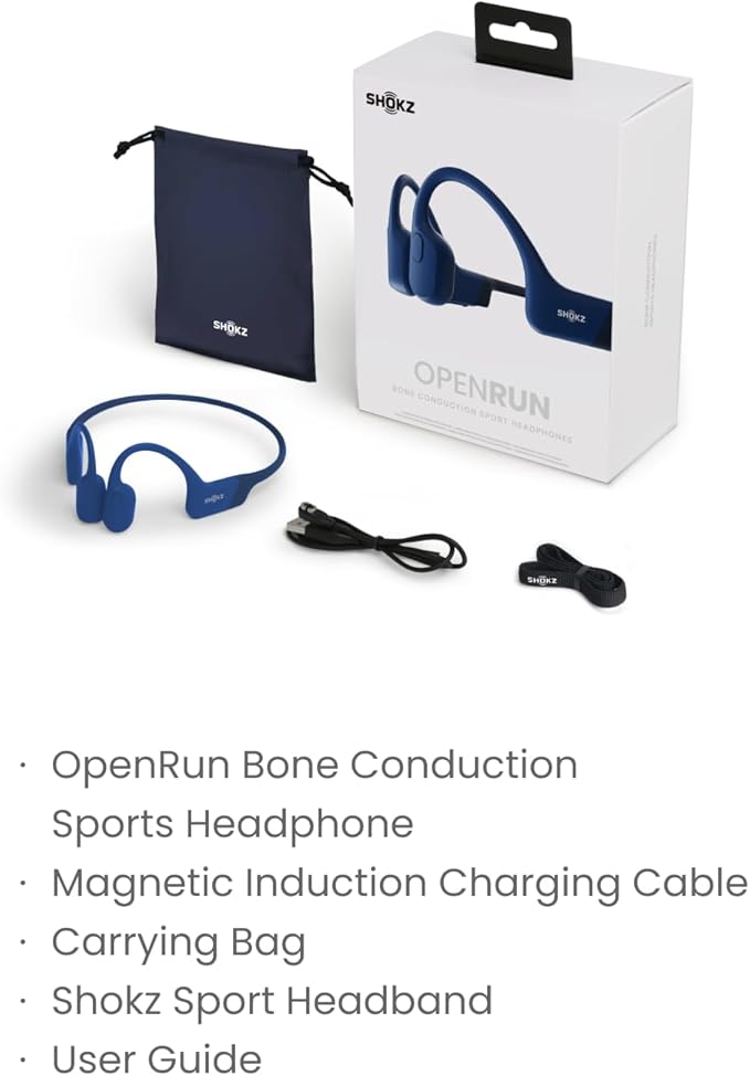SHOKZ OpenRun, Bone Conduction Headphones,Open-Ear Bluetooth Wireless Sport Headphones for Running & Workout,Sweat Resistant, Long 8H Playtime,Mic,Hair Band-Standard-Blue