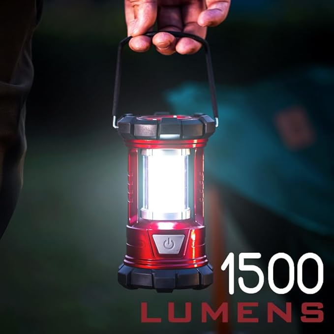 Rechargeable Camping Lanterns, 1500LM Camping Light with Phone Charger Compact Flashlights Torch, Portable Waterproof Hurricane Lanterns for Emergency, Outdoor, Power Outage