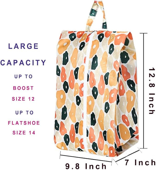 Travel Shoe Bags, Set of 12, Large Oxford Fabric Storage Bags with Zipper and Handle, Water-Resistant Pouches (Colorful patterns)