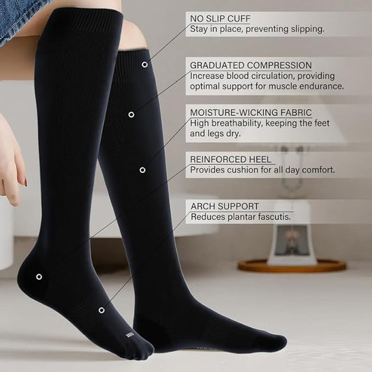 LEVSOX Viscose Made from Bamboo Compression Socks for Pregnant Women 20-30 mmHg Knee High Cute Mens Supports Socks for Travel
