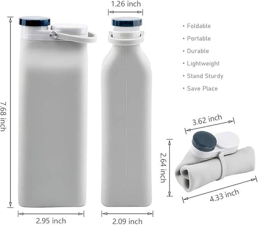 E-Senior Collapsible Water Bottle BPA Free - 20 oz Foldable Water Bottle for Travel Sports Bottles with Triple Leak Proof Lightweight (Grey)