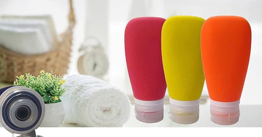Travel Bottles for Toiletries, TSA Approved 3 oz Leak Proof Silicone Soft Refillable Squeeze Travel Size Containers BPA Free for Cleansers, Lotions, Shampoo, Conditioner (red,yellow,blue,orange)