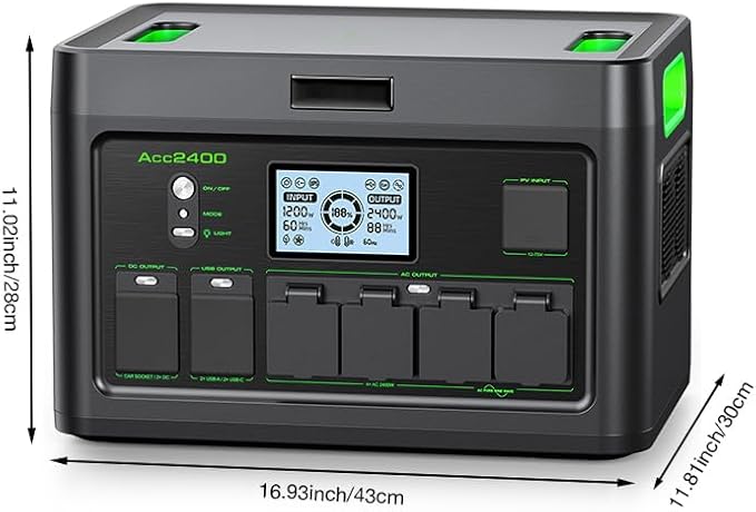 2400W Portable Power Station 1843Wh Solar Generator, Home Battery Backup, LiFePO4 Battery Supply with 12 Outlets(2400W AC Outlets,4800W Peak), USB-C PD100W,2Hrs Fast Charge, RV Travel