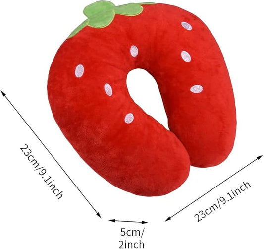EKDJKK Travel Pillow for Kids, Cute Animal Neck Pillow Support U Shaped Cushion Plush Soft Rest Reading Pillow Sleeping Pillow for Airplane Train Car (Strawberry)