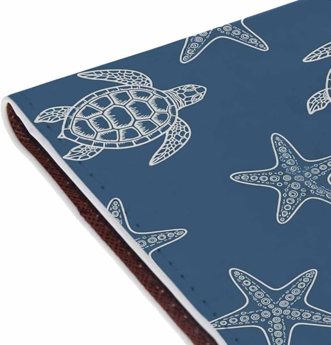 Sea Turtle Line Passport Holder for Travel Starfish Ocean Underwater Life PU Leather Passport Cover Wallet Cute Passport Card Holder for Women and Men