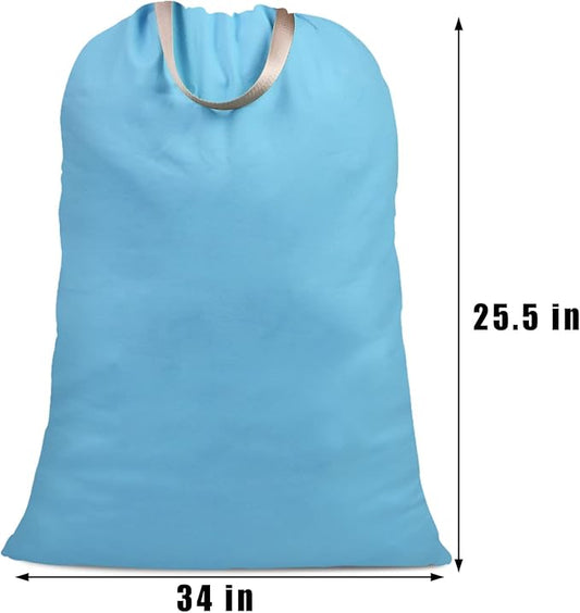 Cotton Canvas Laundry Bag with Handles & Drawstring Straps, Heavy Duty Extra Large Laundry Bags for Laundromat and Household, Washable Travel Dirty Clothes Bag Hamper Liner, 25.5x34Inch, Sky Blue