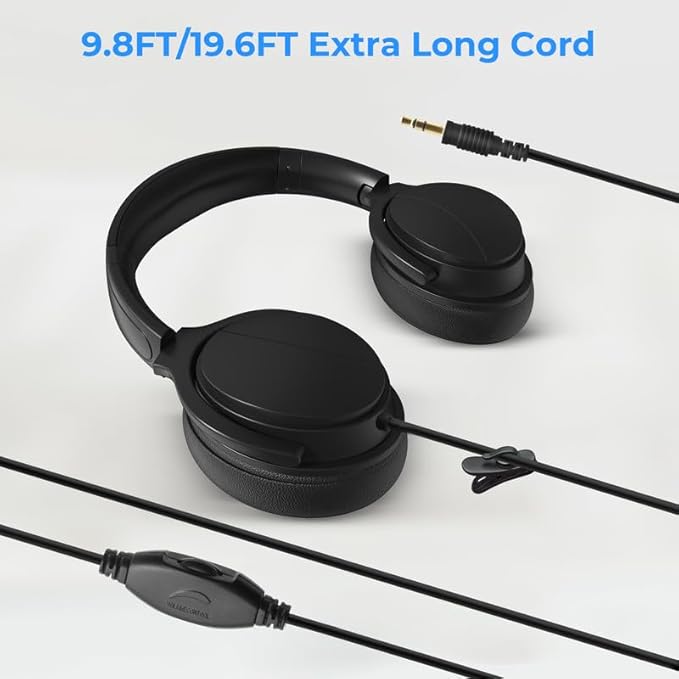 Extra Long Cord Wired Headphone for TV and PC for TV Watching for Seniors with Volume Control Wired Headphones with Long Cord Length Universal 3.5mm AUX Audio(19.6FT)