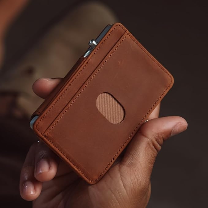 Double Oak Essentials SLIM Leather Pop-up Wallet — Removable Cardholder Design with Locking Mechanism - RFID Blocking, Top Grain Cowhide Leather (Champion's Edition)