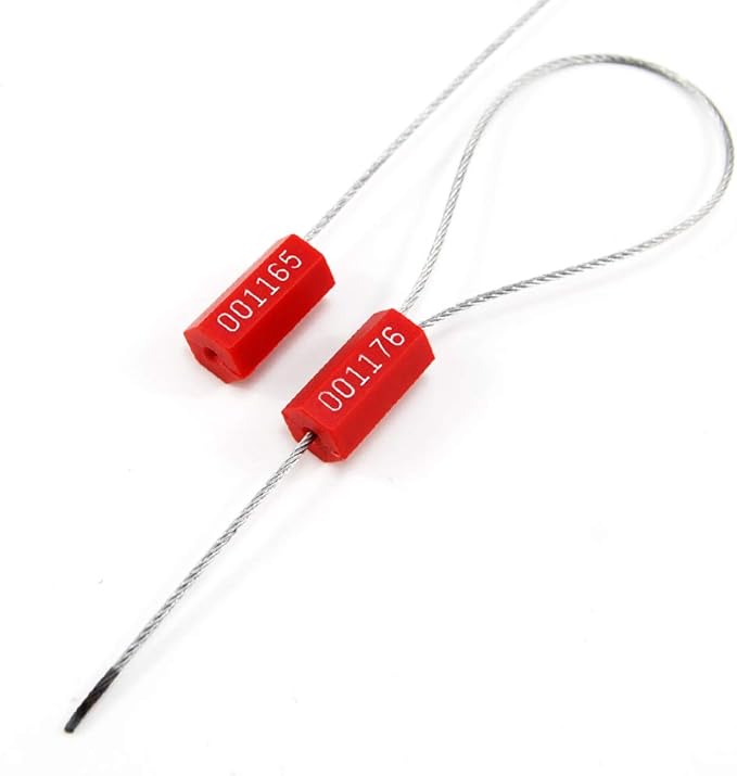 1000 Red Steel Cable Seals Metal Security Seals Tamper Resistant Seals Numbered Security Tags Safety Shipping Tags - Ties Self-Locking Padlocks for Containers Truck Trailer Tractor Cargo ISO 17712
