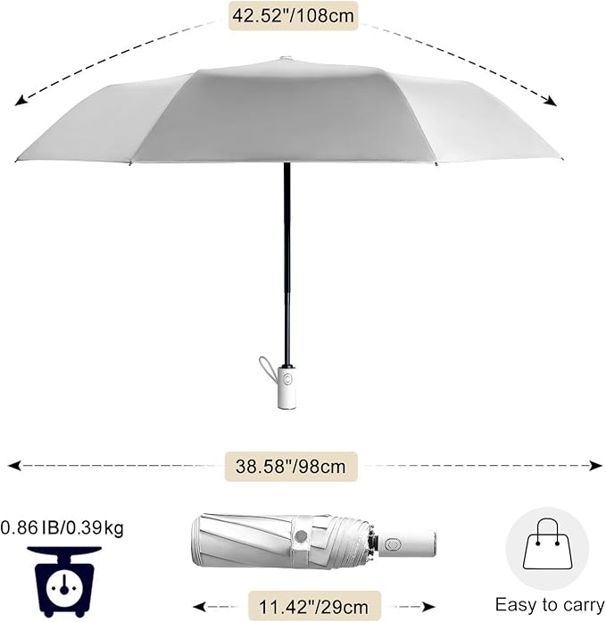 Cuby UV Sun Umbrella Compact Folding Travel Umbrella Auto Open and Close for Windproof, Rainproof & 99.9% UV Protection Parasol with Silver Anti-UV Coating