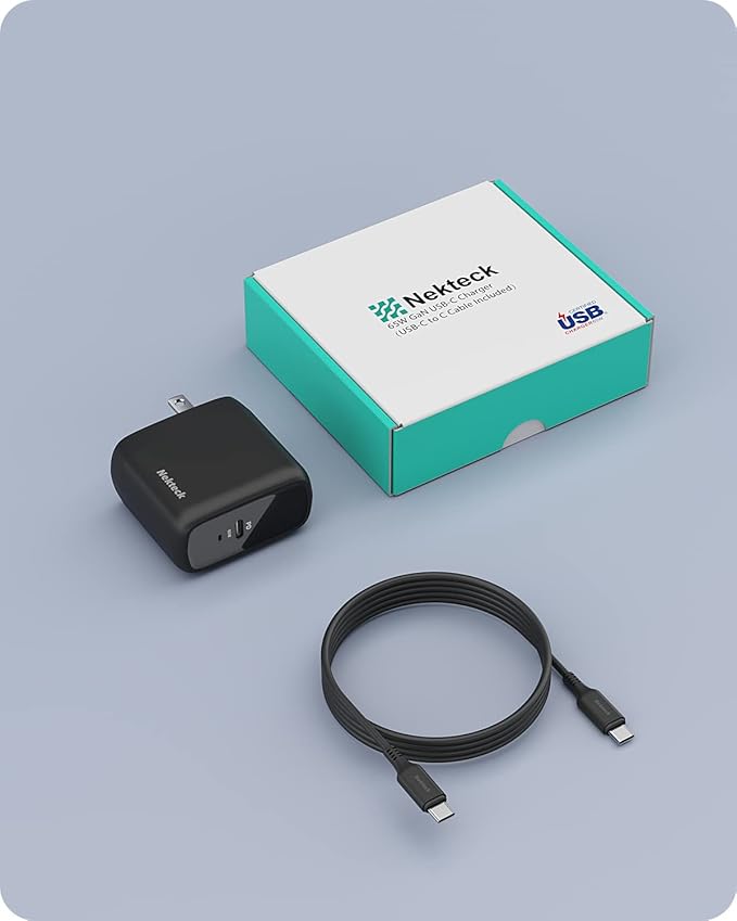 65W USB-C Charger, Nekteck Fast Charging for MacBook Air/Pro, Single-Port PD Laptop Charger with GaN II Technology, Compact & Stable Fast Charging