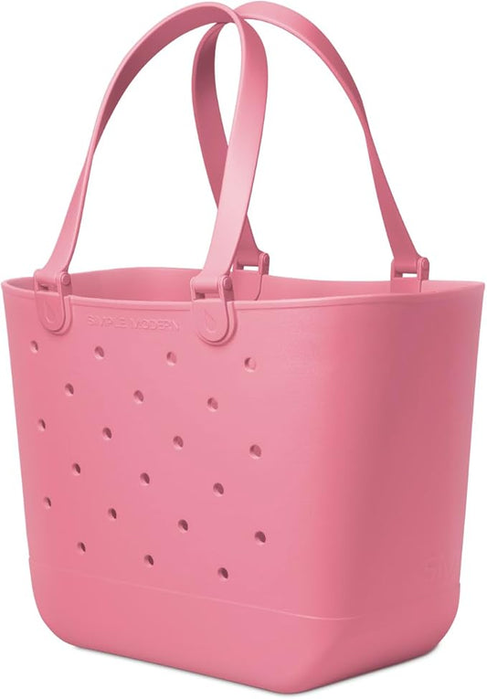 Simple Modern Extra-Large Beach Bag | Waterproof Getaway Rubber Tote with Zipper Pocket for Travel, Pool, Boat, Groceries, Sports | Velvet Pink