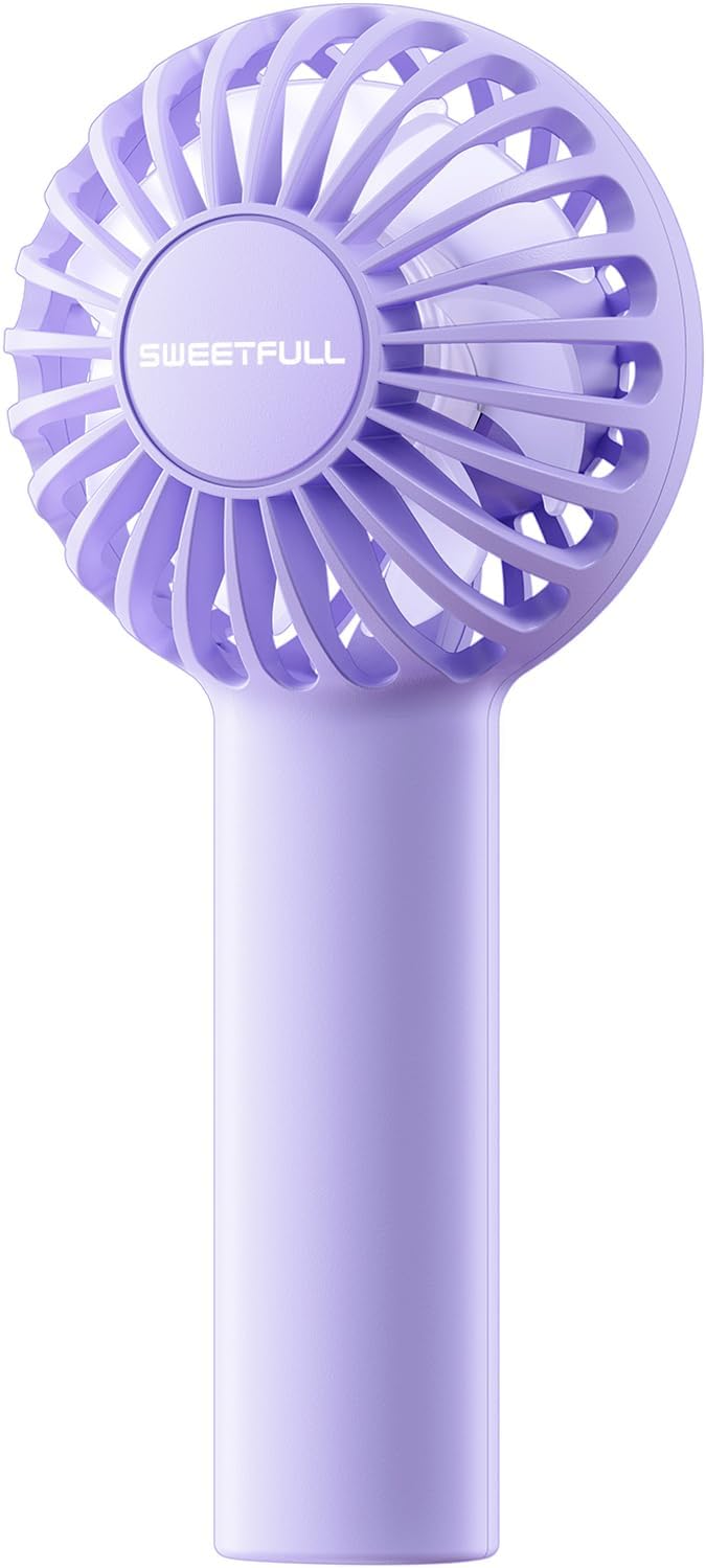 SWEETFULL Mini Portable Fan - Rechargeable Handheld Fan, 3 Speeds Personal Small Hand Gifts for Travel Essentials, Lash, Makeup, Eyelash, Kids, Girls, Women - USB, Cute Design Purple
