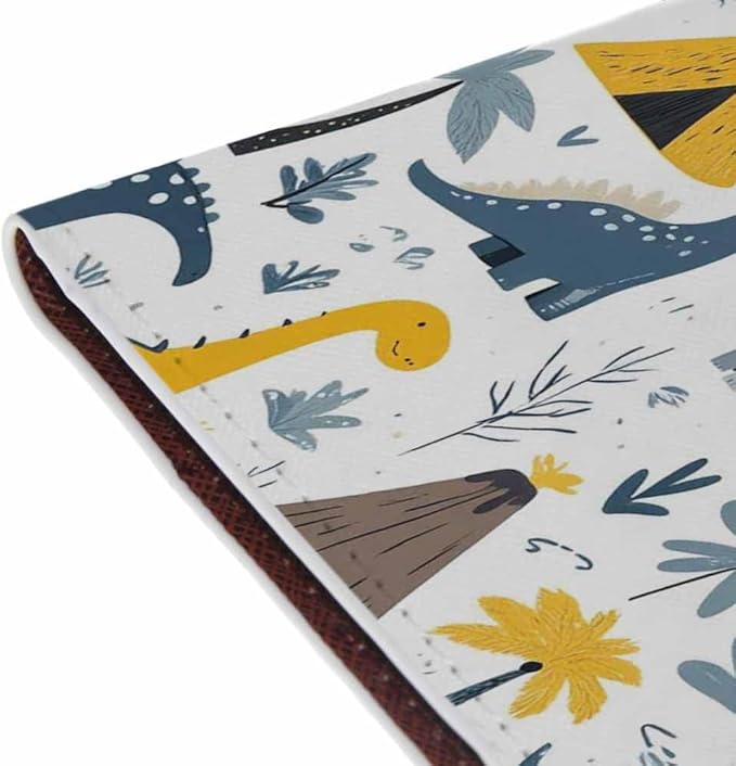 Childish Dino Passport Holder for Travel Creative Cartoon Dinosaur PU Leather Passport Cover Wallet Cute Passport Card Holder for Women and Men