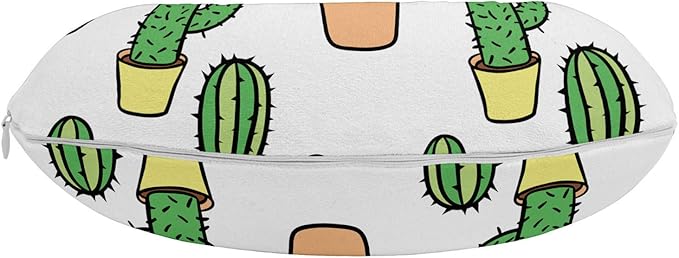 Ambesonne Cactus Travel Pillow Neck Rest, Vases and Pots with Flowers Cartoon Drawing Colorful Summer Plants Design, Memory Foam Traveling Accessory for Airplane and Car, 12", Peach Pink Green