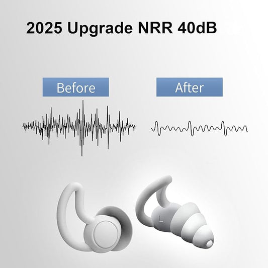 Noise Reduction Ear Plugs, NRR 40dB Ultra Comfortable Silicone Reusable Ear Plugs for Sleeping, Snoring Swimming, Studying, Concerts, Noise Cancelling and Hearing Protection Grey