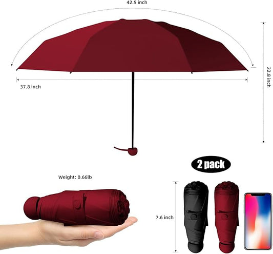 Travel Mini Compact Folding Umbrella with Case - UV Sun & Rain Protection, Lightweight Portable Pocket Umbrella for Women Men Kids, Fits Purse Backpack