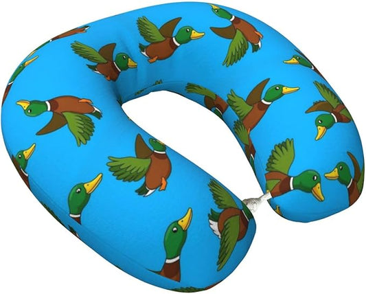 Comfortable Memory Foam Neck Pillow Cute Mallard Ducks, Travel U Shaped Airplane/Car/Flight Pillows with Removable Zipper Cover, Chin Head Neck Support Cushion