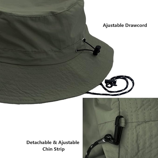 woogwin Waterproof Bucket Rain Hat with Chin Strap Quick Dry Packable Boonie Sun Hat Safari Hat UV Protection